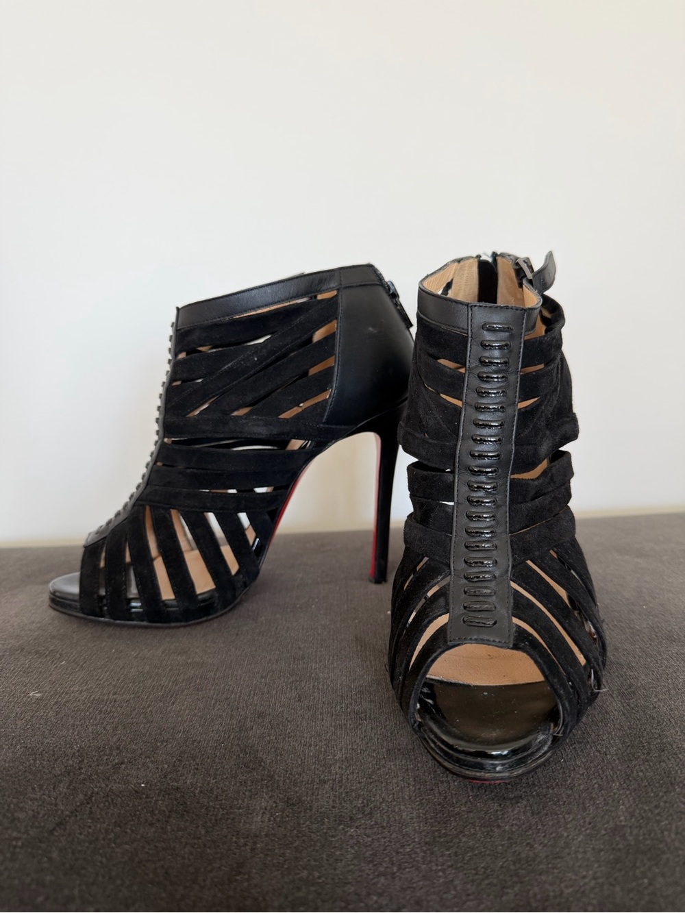 Christian Louboutin Black Strappy Peep-Toe Cage Heels